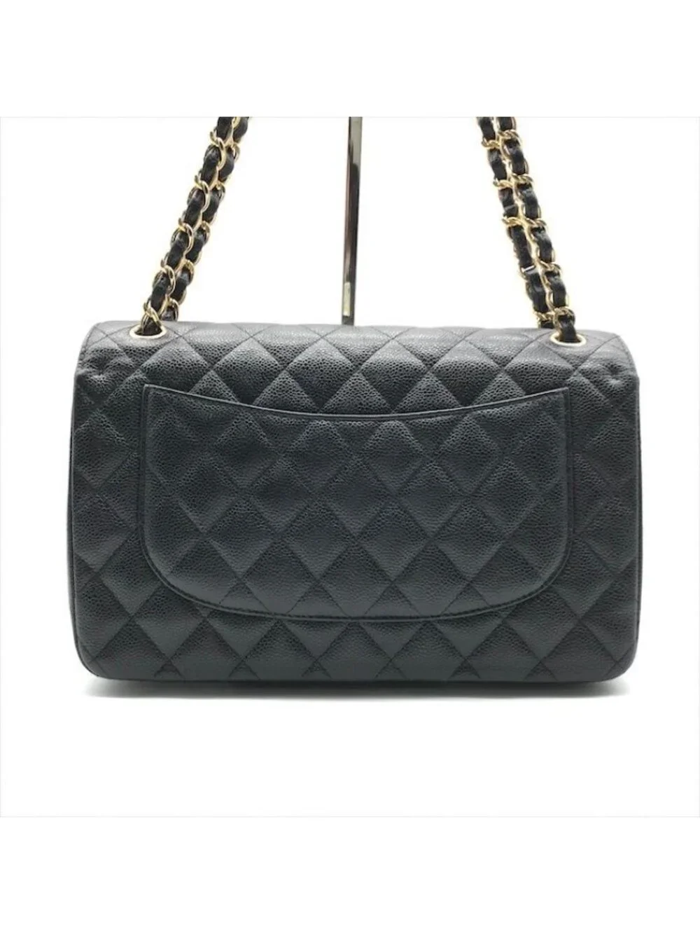 Chanel CC Logo Maxi Quilted Caviar Leather Chain Shoulder Bag Black